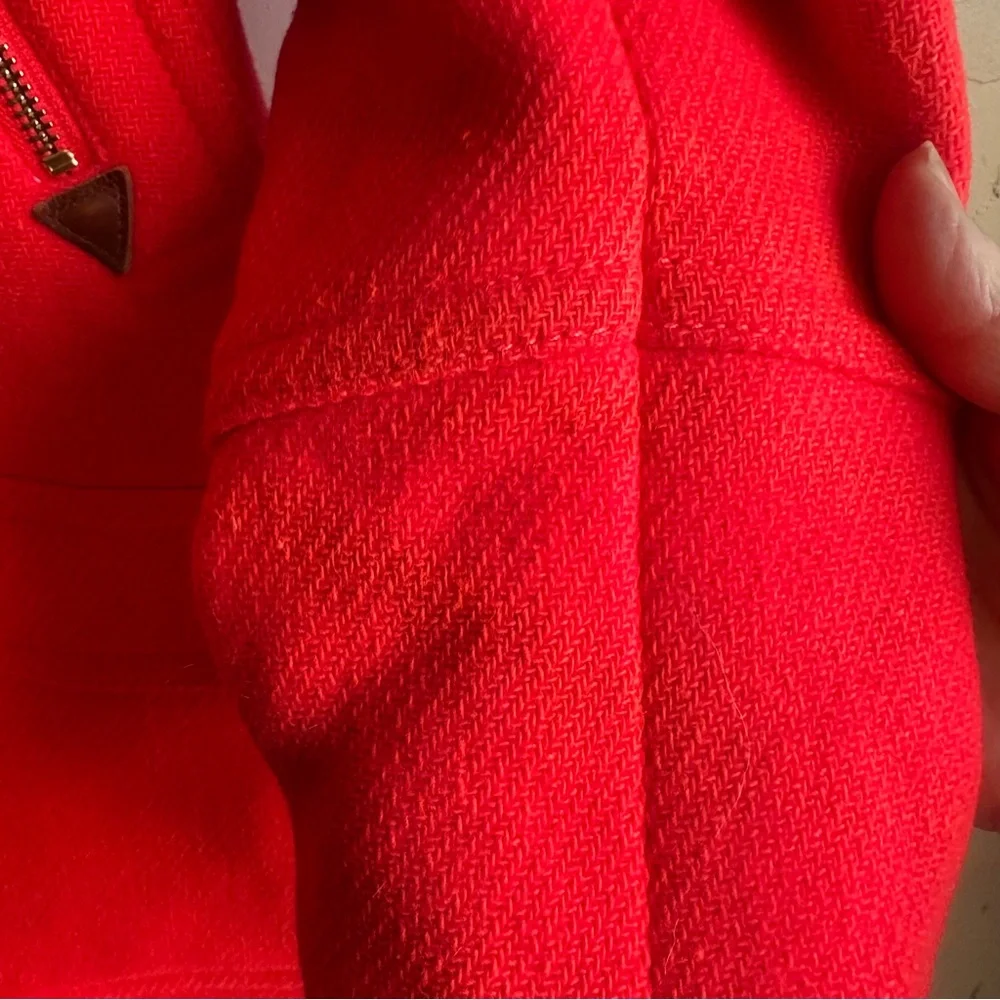 J. Crew Stadium Cloth Red Wool Coat w/ Faux Fur Hood Statement Winter Parka 2P - Picture 14 of 16